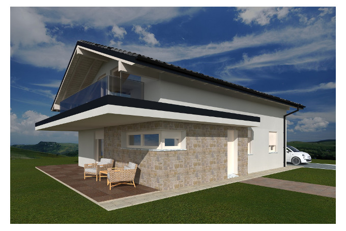 casa prefabbricata in legno Ecodimora . Render di progetto