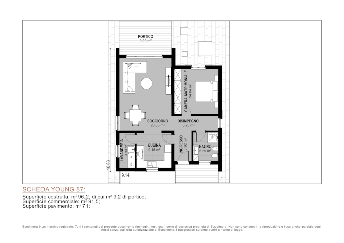 Casa prefabbricata Ecodimora Young 87® pianta