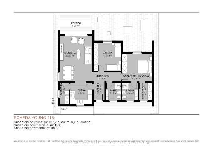 Casa prefabbricata Ecodimora Young 118® pianta