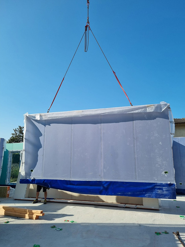 Casa prefabbricata Ecodimora a Flero Brescia posizionamento pareti